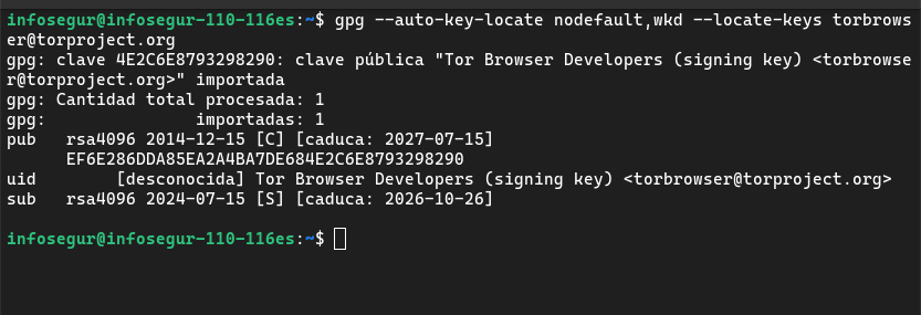 Verificar la firma del archivo del navegador Tor