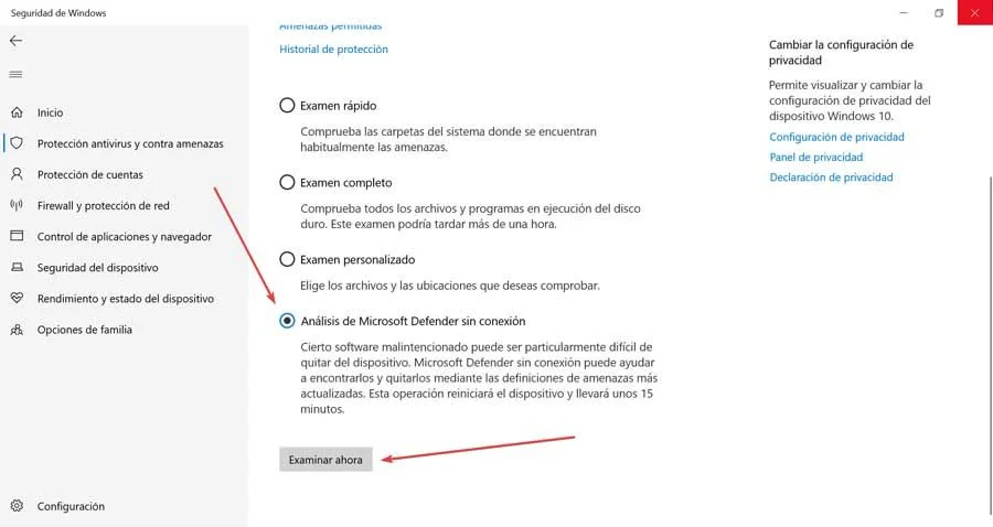 Microsoft Defender sin conexión