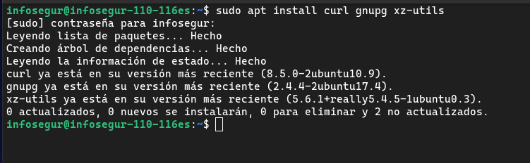 instalar curl, GnuPG, y las herramientas de extracción XZ
