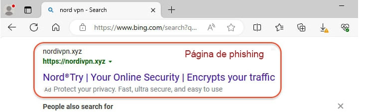 Página de phishing Nord VPN