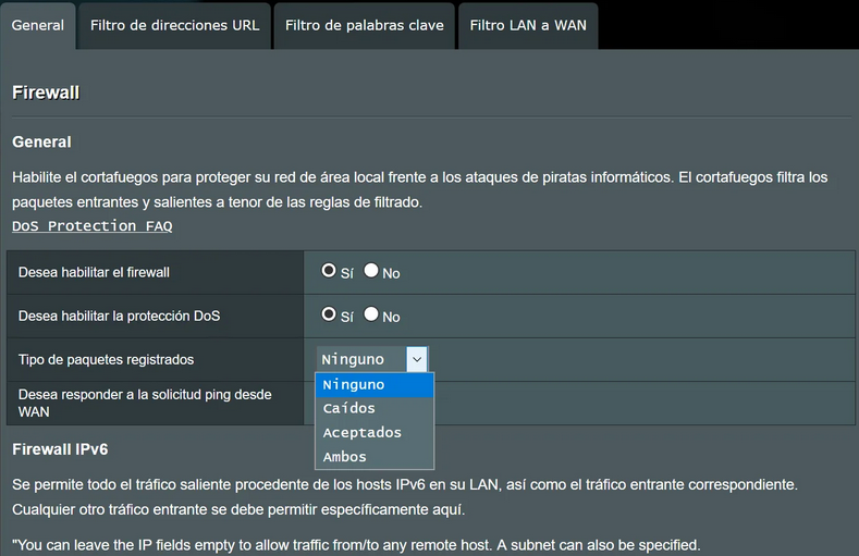 Cortafuegos del router