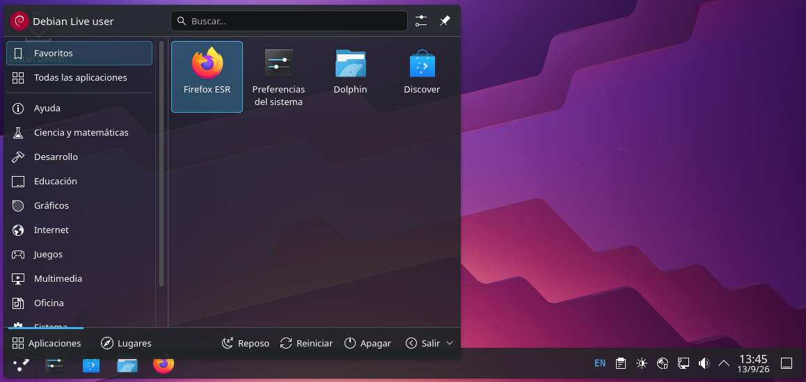 Debian escritorio Plasma creado por KDE