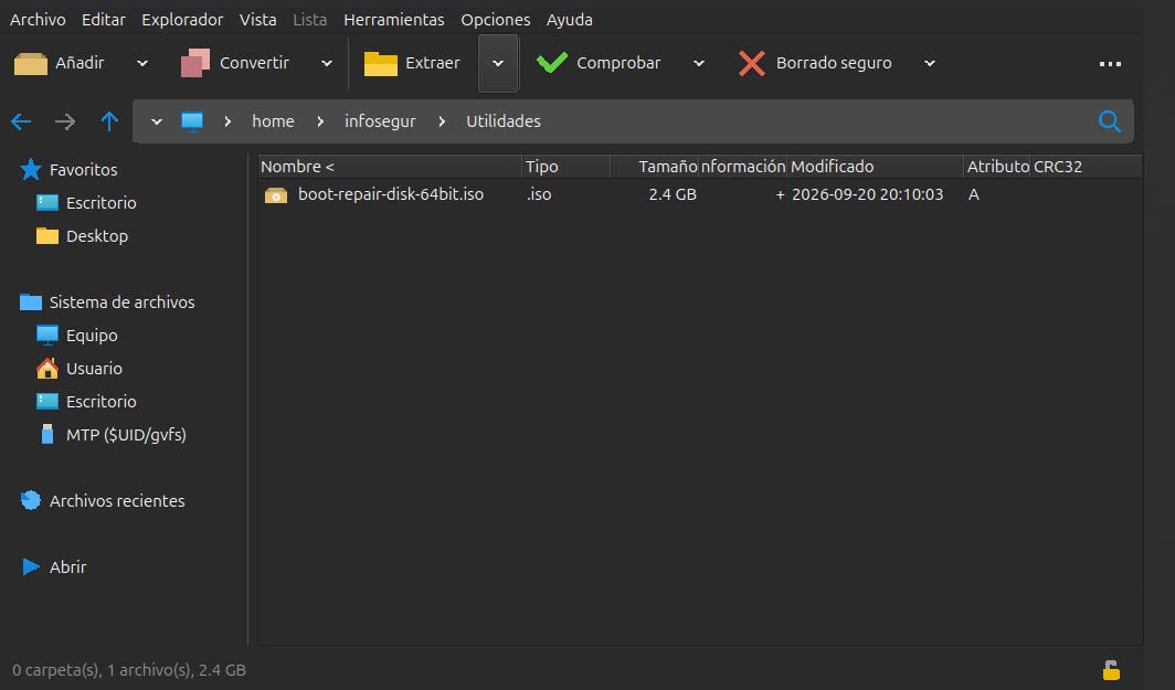 Interfaz gráfica de Peazip en Ubuntu