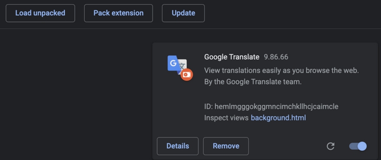 Falsa extensión de Google Translate