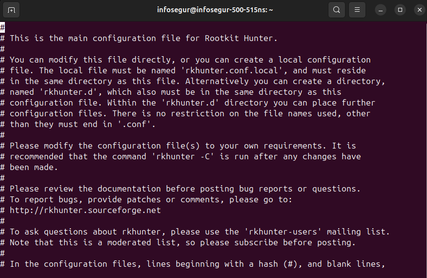 abrir el archivo de configuración, Rootkit Hunter