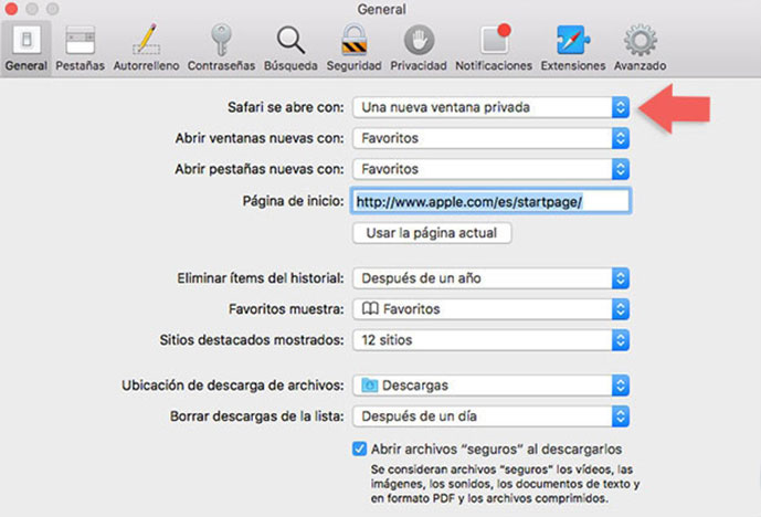 Modo incognito de Safari en Mac