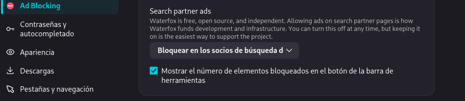 Bloqueador de anuncios es nativo de Waterfox