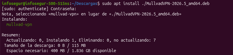 Instala el archivo con APT desde el directorio actual