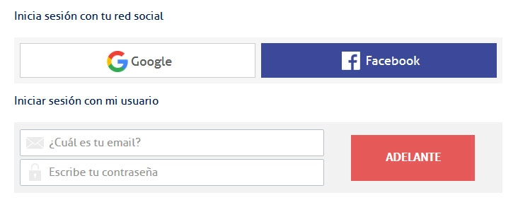 Inicio de sesión mediante redes sociales