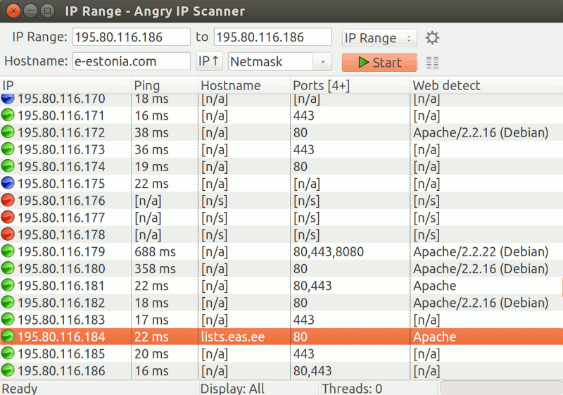 Interfaz de Angry IP Scanner