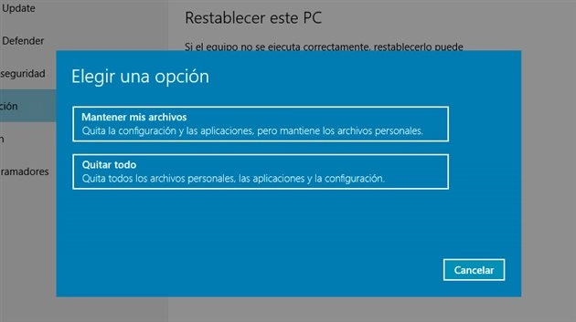 restaurar Windows a su estado de fábrica