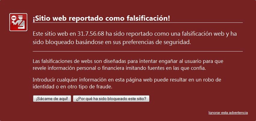 Aviso de sitio web malicioso