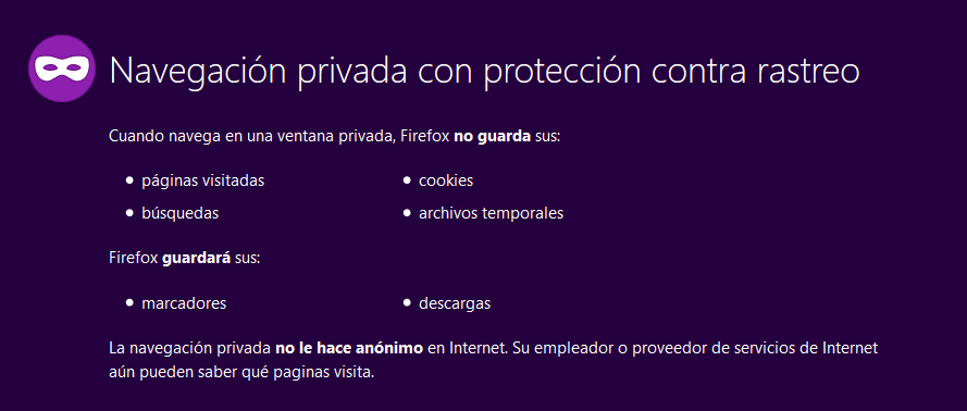 Navegación privada mediante Firefox